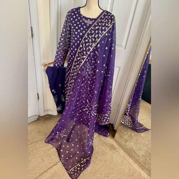 NUREH PAKISTANI DESIGNER FARSHI TINY TWINKLES WILD BEAUTY DRESS 3 PIECE - Picture 14 of 16